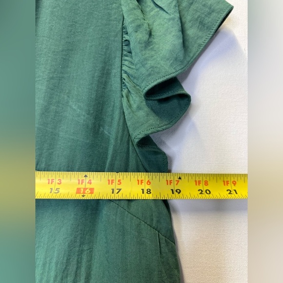 Pretty Garden V neck flutter sleeve tiered knee length dress green, lined sz Lg - Picture 5 of 10